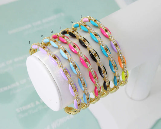 Enamel Oval Link Bangle Bracelet