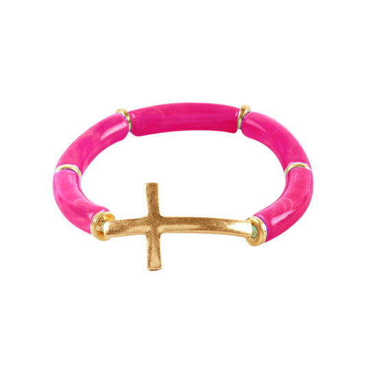 Hot Pink Cross Bracelet